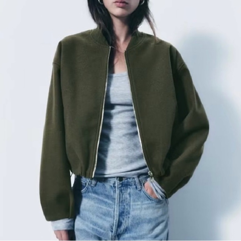 Zara | Green Elasticated bomber Jacket